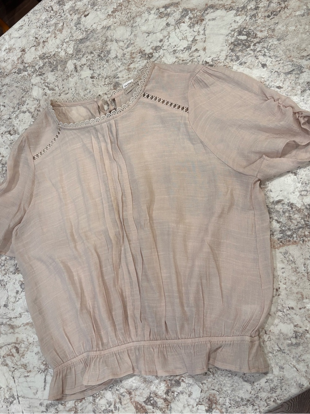 Active USA Blush Short Sleeve Pintuck Peasant Top